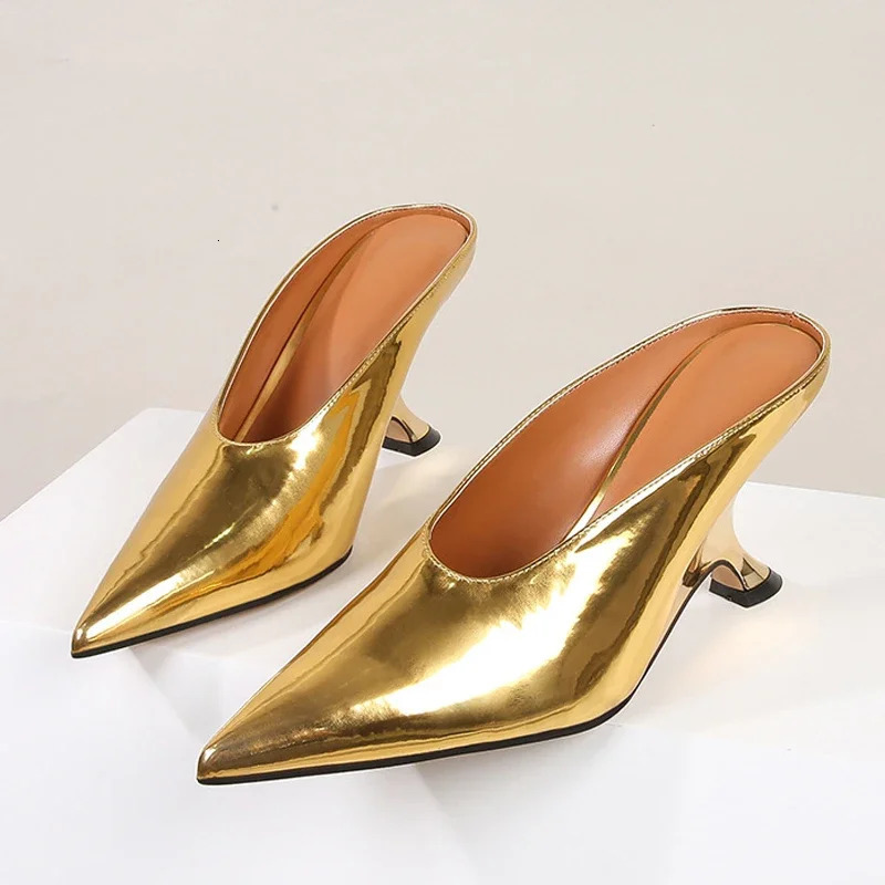 Eilyken Pointed Toe Women Slippers Shoes Shallow Wedges High Heels Banquet Mule Zapatos De Mujer 260208