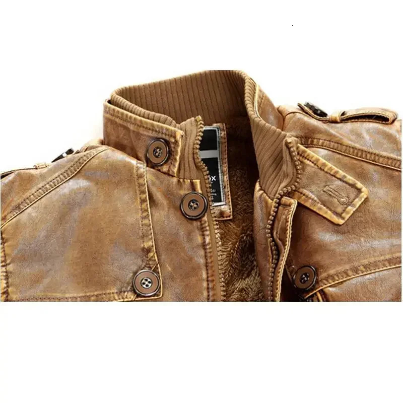 High Quality Leather Jacket Men Slim Warm Washed Motorcycle Biker Jackets Standing Collar Coat Plus size 4XL Long Parkas 260205