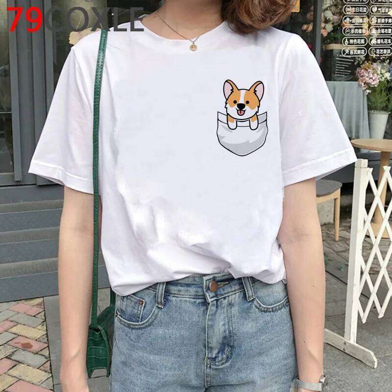 Kawaii Corgi T Shirt Korean Style Cartoon T-shirt Funny Dog Graphic Tees Women Summer Top Ulzzang Tshirt Female C260207
