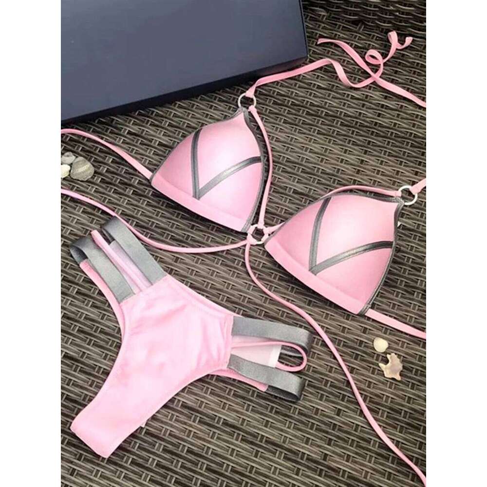 Sexy Halter Push Up Brazilian 2025 Women Bandage String Swimsuit Female Swimwear Two Pieces Bikini Set Bathing Suit Swim C260207