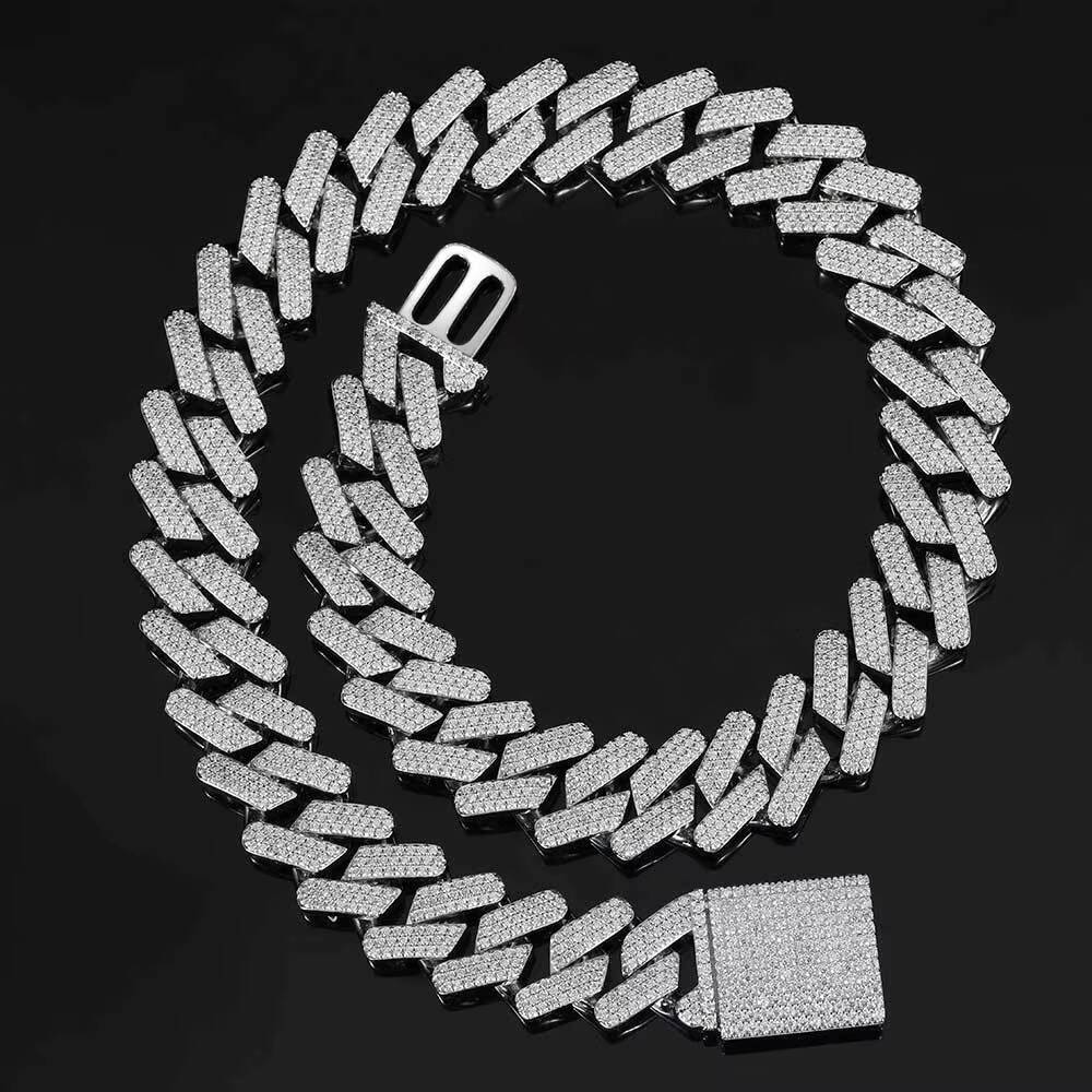 Wholesale Hip Hop Jewelry White Gold Plated Cuban Link Chain Iced Out 15mm Cuban Chain Cuban Link Chain Necklace