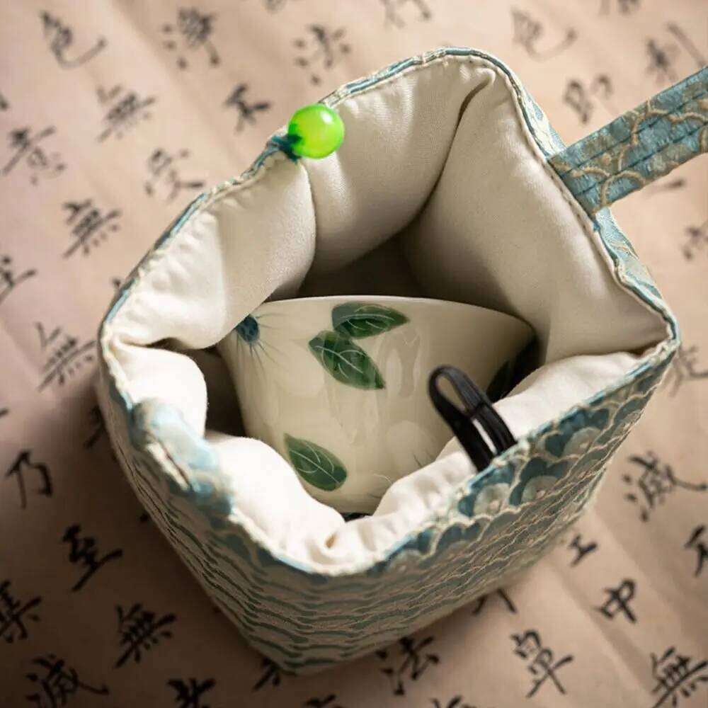 Chinese Style Embroidered Flower Print Handbag Tea Tools Storage Bag Solid Color Small Item Pouch
