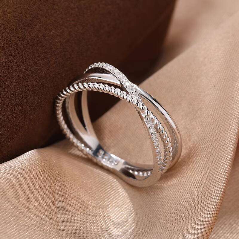Fashion Jewelry Classic Style S925 Sterling Silver Multi Layers Cross Design Dazzling 1Mm VVS Moissanite Fine Ladies Rings 12/15