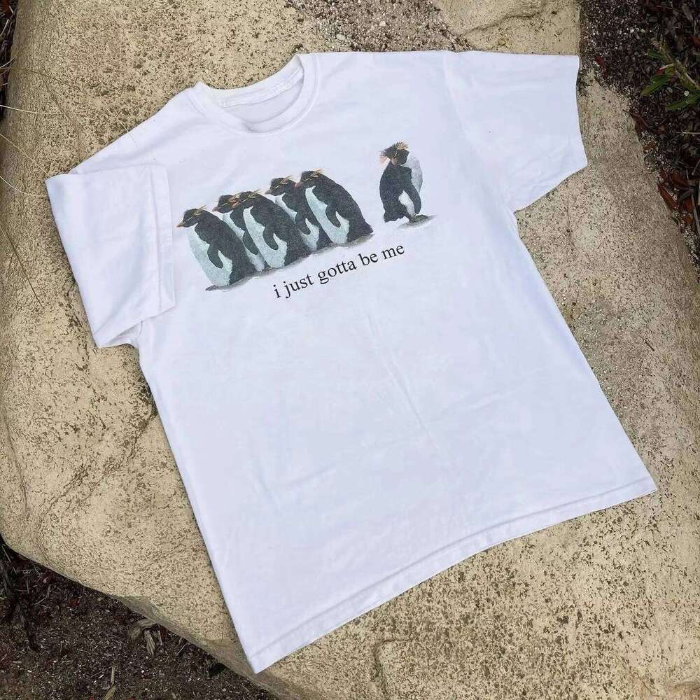 2025 New Cute Summer Little Penguin Oversized Loose Short-sleeved T-shirt with A Niche School Style Tops Tees C260207
