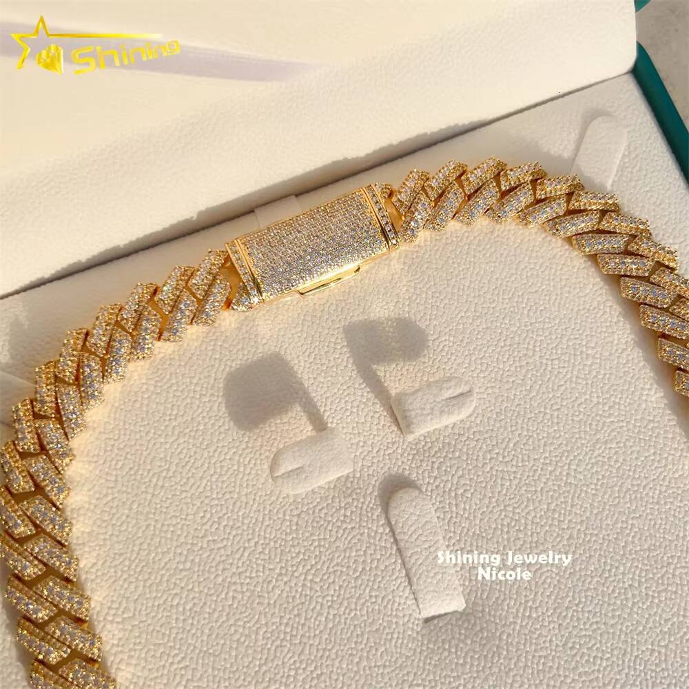 Hip Hop 15MM 925 Sterling Silver Miami VVS Moissanite Cuban Link Necklace Iced Out Cuban Chain
