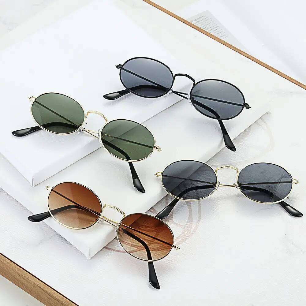 Vintage Oval Style Sunglasses Woman Round Retro Sun Glasses For Male Metal Small Frame Mirror Classic Oculos De Sol Feminino Y260207
