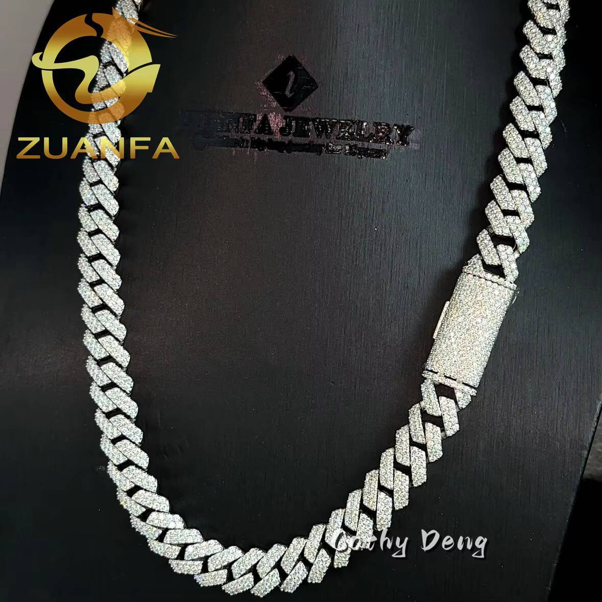 Fast Shipping 12mm 2 Row Cuban Link Chain Moissanite Hip Hop Jewelry 925 Silver Iced Out Moissanite Cuban Chain Pass Tester