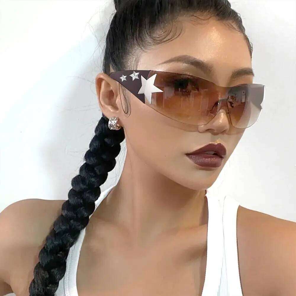 Cool Rimless Y2K Sunglasses Aesthetic UV400 Protection Shades Futuristic 2000S Accessories for Women Y260207