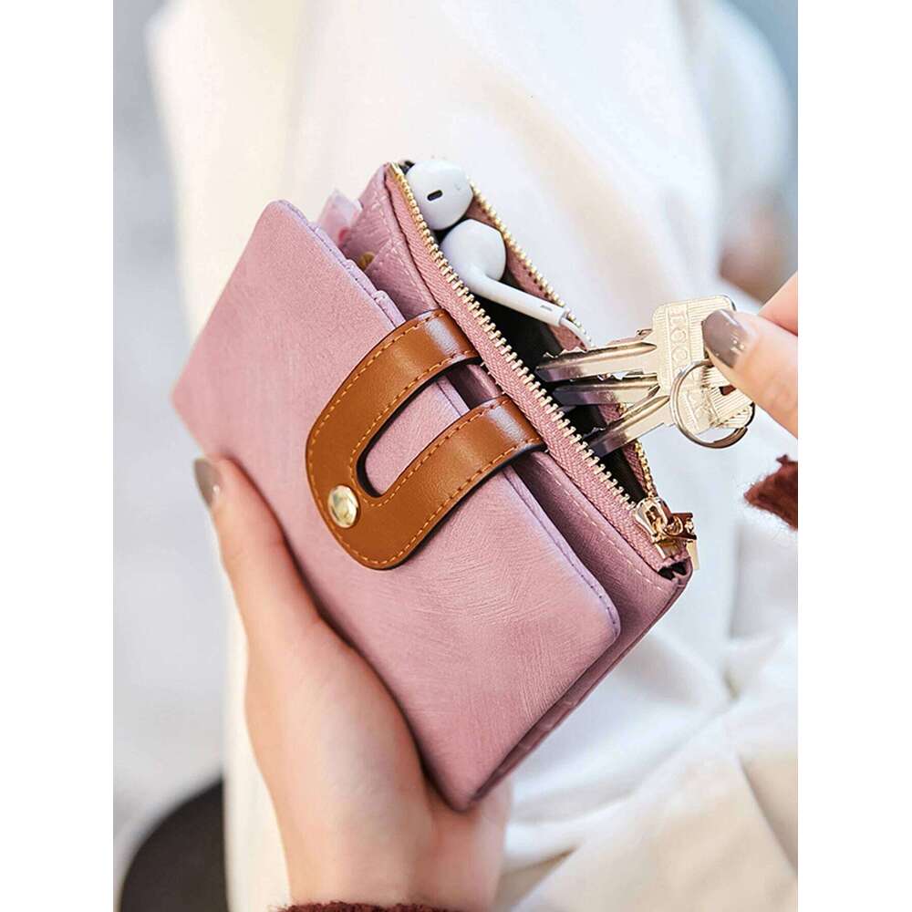 Fashion High Quality PULeather Short Double Fold Wallet ColorContrast Large Capacity Women's Credit Card Bag Y260206