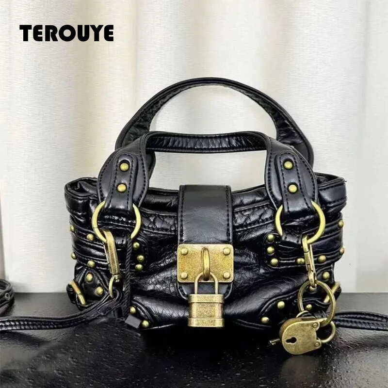 Vintage Lock Tote Bagcommuter Crossbody Shoulder Bagmotorcycle Biker Handbagwomen RETRO Sling Bag TEROUYE
