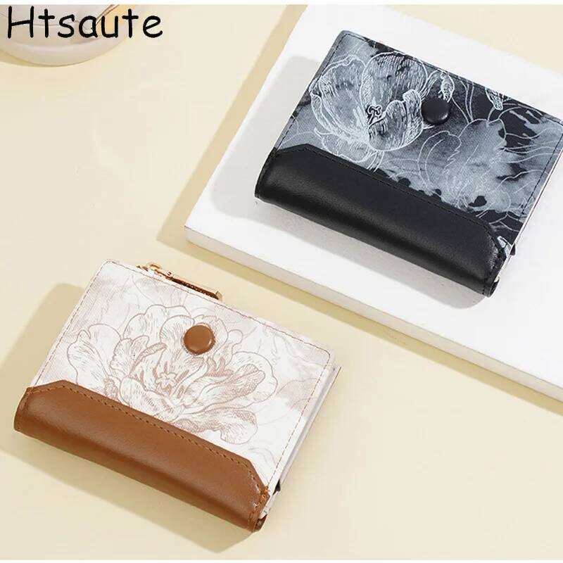 New Multi-Functional Flower Print Small Money Clip Multi-Slot Short ID Wallet For Women Card Holder Y260206