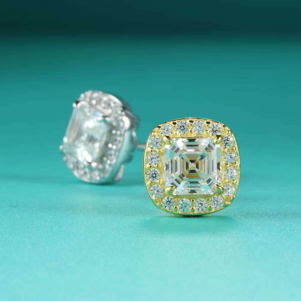 Custom Jewelry 18K Gold Plated 925 Silver Square D Color VVS Asscher Cut Moissanite Fine Stud Earrings For Women