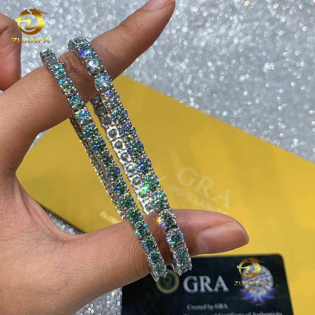Hot Sale 3mm 4mm 65mm S925 Sterling Silver Gold Plated Blue Green Diamond Necklace Moissanite Tennis Chain
