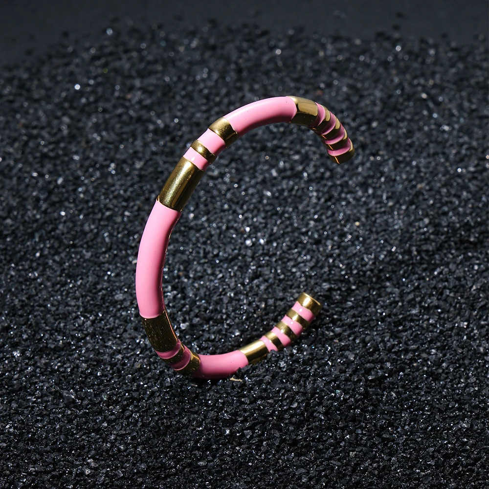 CARLIDANA Stainless Steel Enamel Spliced Open Bracelet Set High-End Wrist Jewelry Collection with Waterproof and Retro 260202