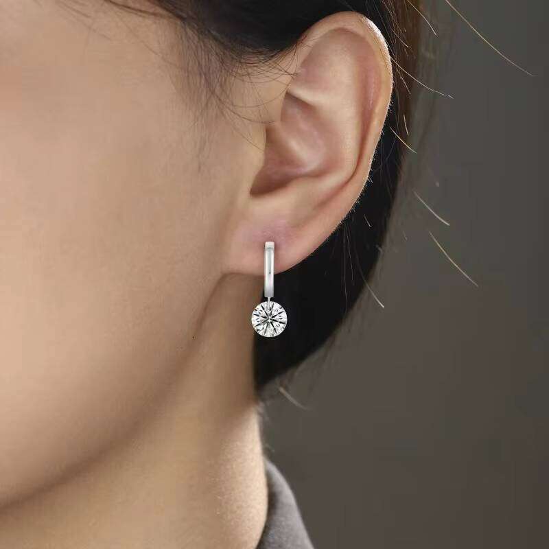 Round Drop 2 Carat 925 Silver 18K White Gold Plated D Color VVS GRA Certified Women Moissanite Hoop Earrings