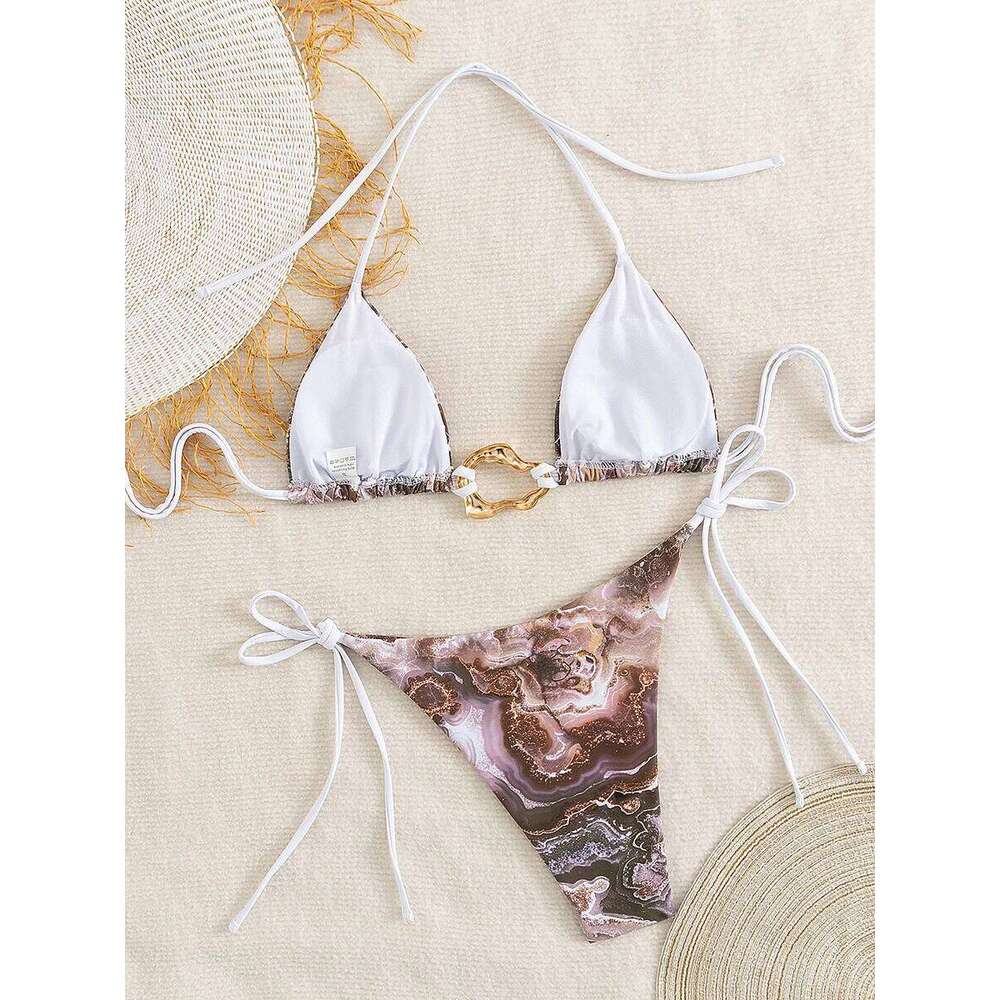 Micro Women Swimsuits 2025 Sexy Swimwear Print Halter Bikini Set Brazilian Biquini Push Up Beachwear Female C260207