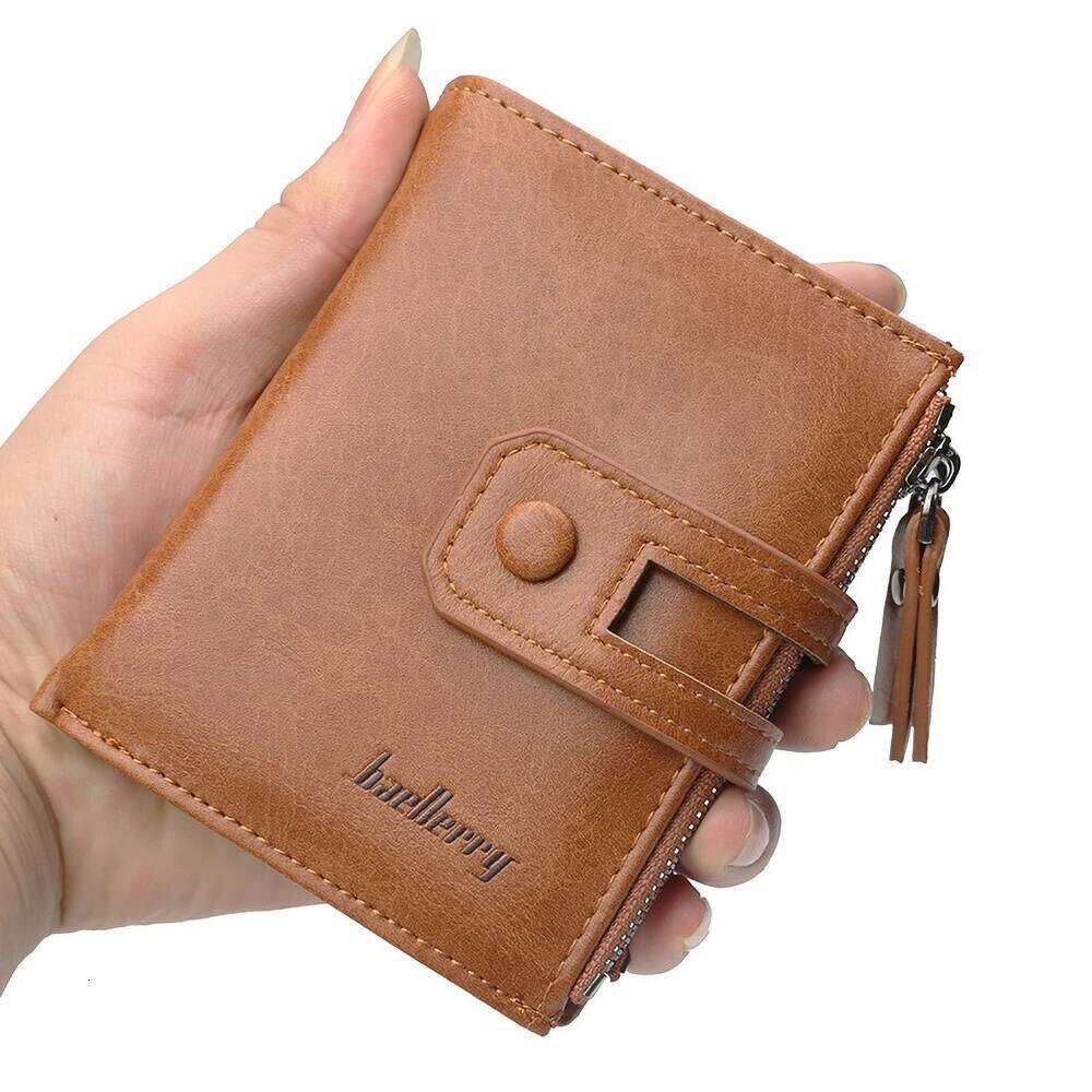 Baellerry Men's Short PU Wallet with Snap Button & Alloy Zippers Multi - Card Slots Compact Bifold Purse for Daily Use Y260206