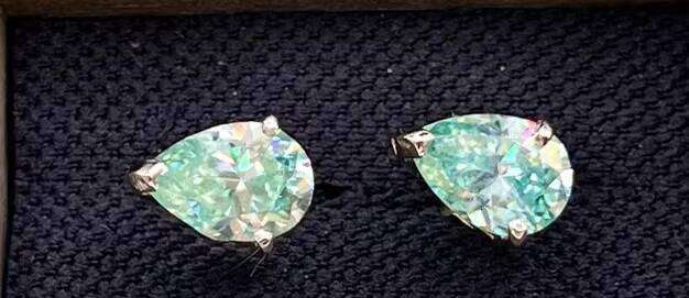 Pear Shape Blue Green 925 Staling Sliver Moissanite Diamond Earring