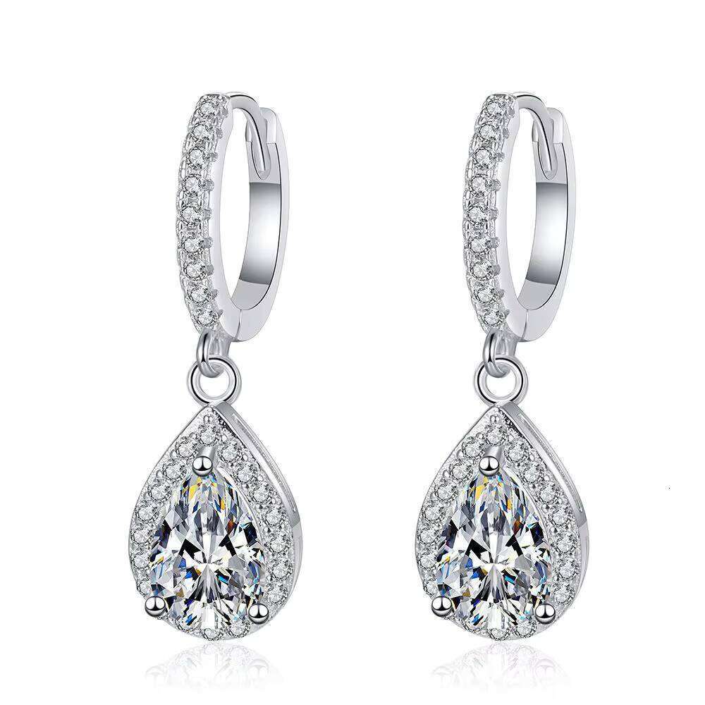 Classic 925 Sterling Silver Pear Cut VVS D Color 1Ct Teardrop Moissanite Pendant Earrings For Women Wedding