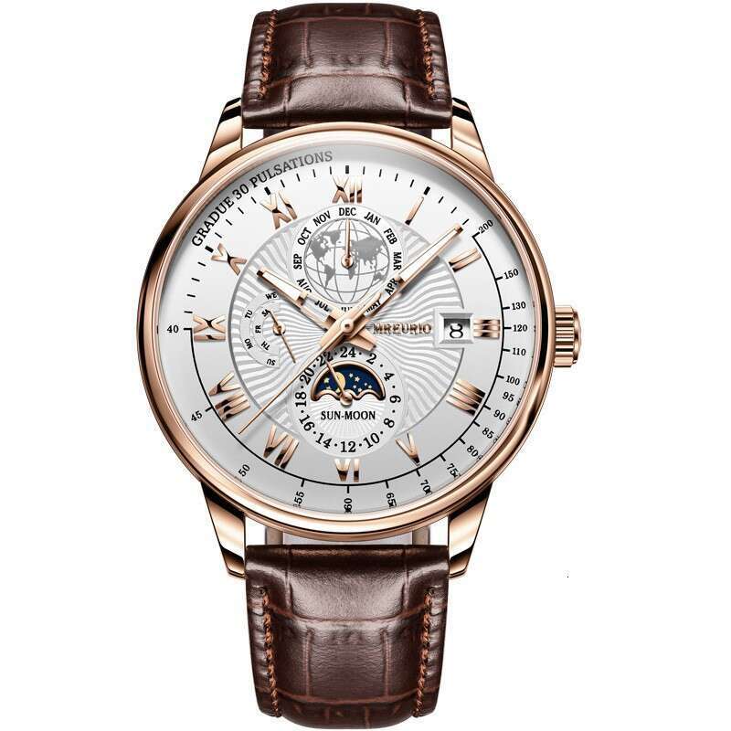 Swiss European and American retro light wristwatch with leather strap, high-end luxury business style men's designer watch