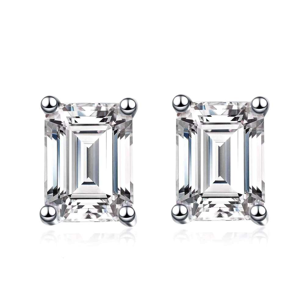 Wholesale Silver Elegant Fine Gemstone Luxury Diamond Emerald Cut 1Ct Moissanite Stud Earrings