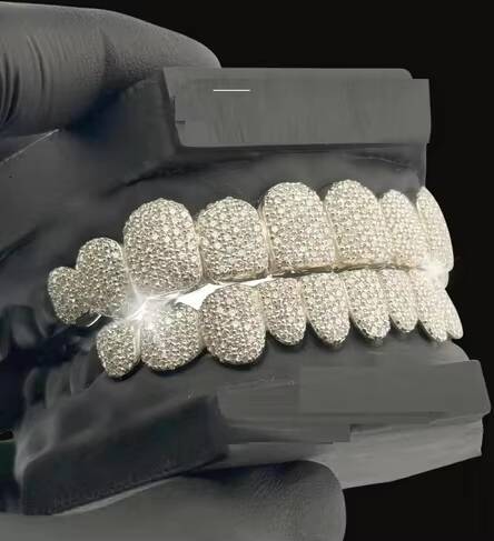 Pass Diamond Tester 925 Sterling Silver Rhodium Plated Grills VVS Moissanite Iced Hip Hop Mens Grillz Teeth Brilliant Cut