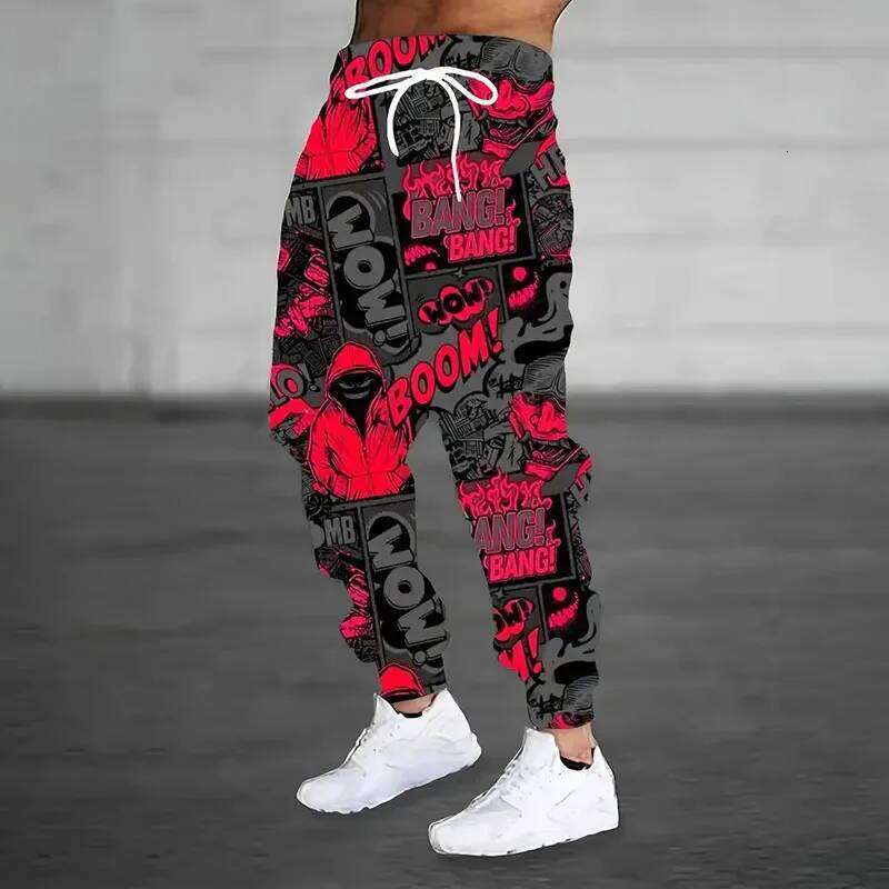 Winter Thick Warm Pants 2026 New Fashion 3D Flame Print Men Large Size Loose Casual Pocket Drawstring Sweatpants