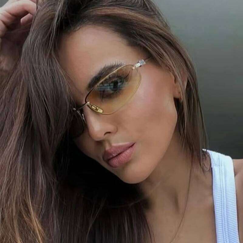 Oval Frameless Y2K Luxury Brand Design High-end Styling Punk Outdoor Retro Personality Sunglasses Women Y260207