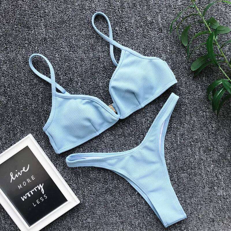 Womens Bikini Set Bandage Push Up Bra V-Neck Swimwear Swimsuit Bathing Beachwear Beach Dress maillot de bain femme C260207