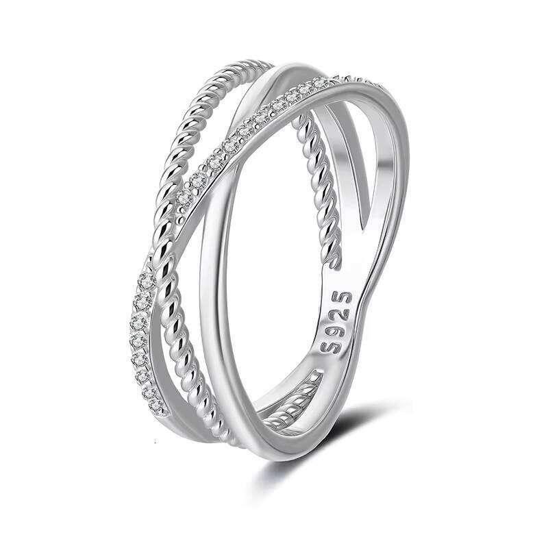 Fashion Jewelry Classic Style S925 Sterling Silver Multi Layers Cross Design Dazzling 1Mm VVS Moissanite Fine Ladies Rings 12/15