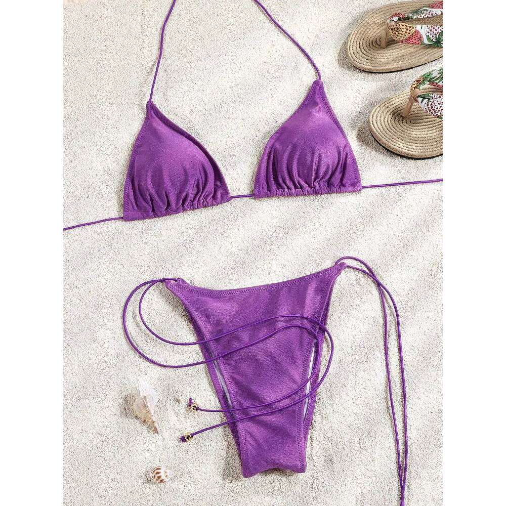 Miyouj New Bikini Triangle Swimwear Leopard Two Piece Suit Solid Color Bathsuit Sexy Swimsuits High Cut Bathwear Bandage Biquini C260207