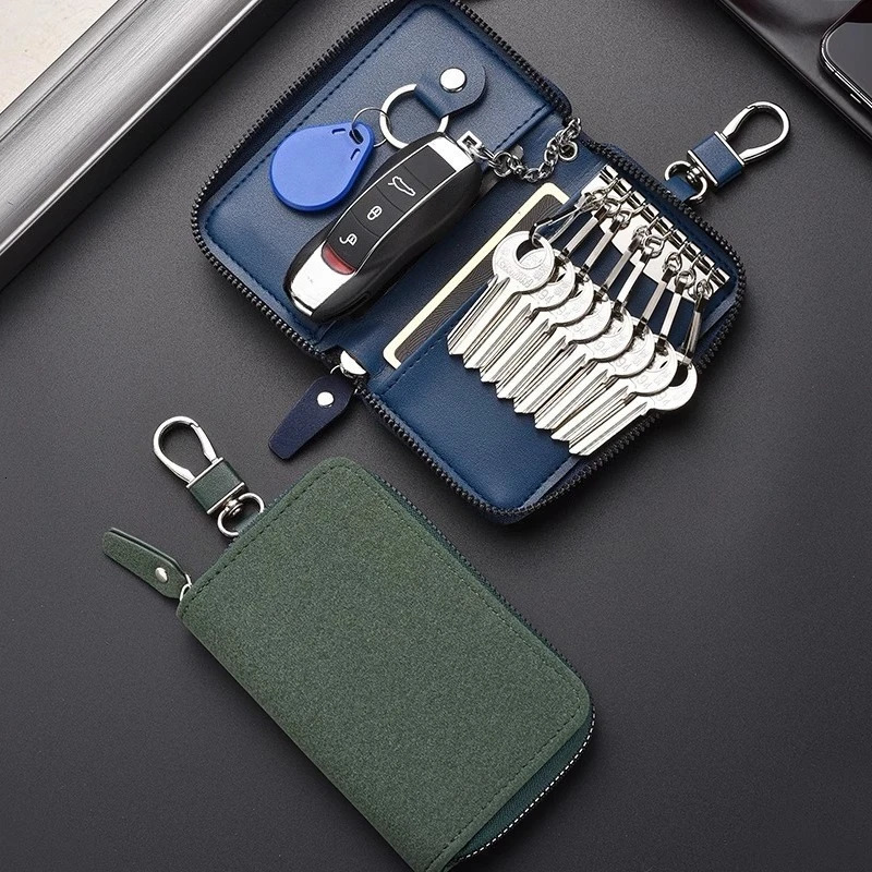 Leather Keychain Men Women Key Holder Organizer Pouch Large Capacity Car Key Wallet Housekeeper Key Case Mini Card Bag 260129