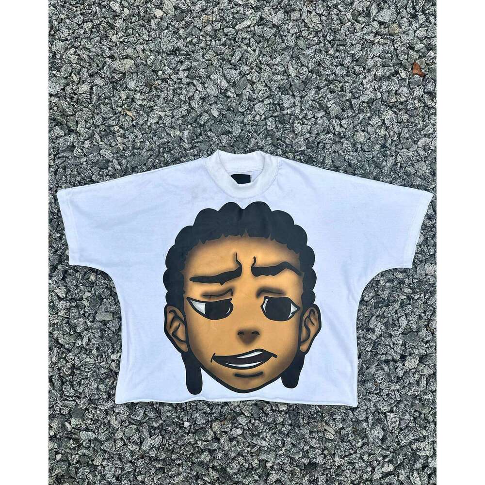 Y2k Streetwear Hip-hop Cartoon Big Head Print Pattern for Women Gothic Casual Loose Short Sleeved T-shirt Top 2000s C260207