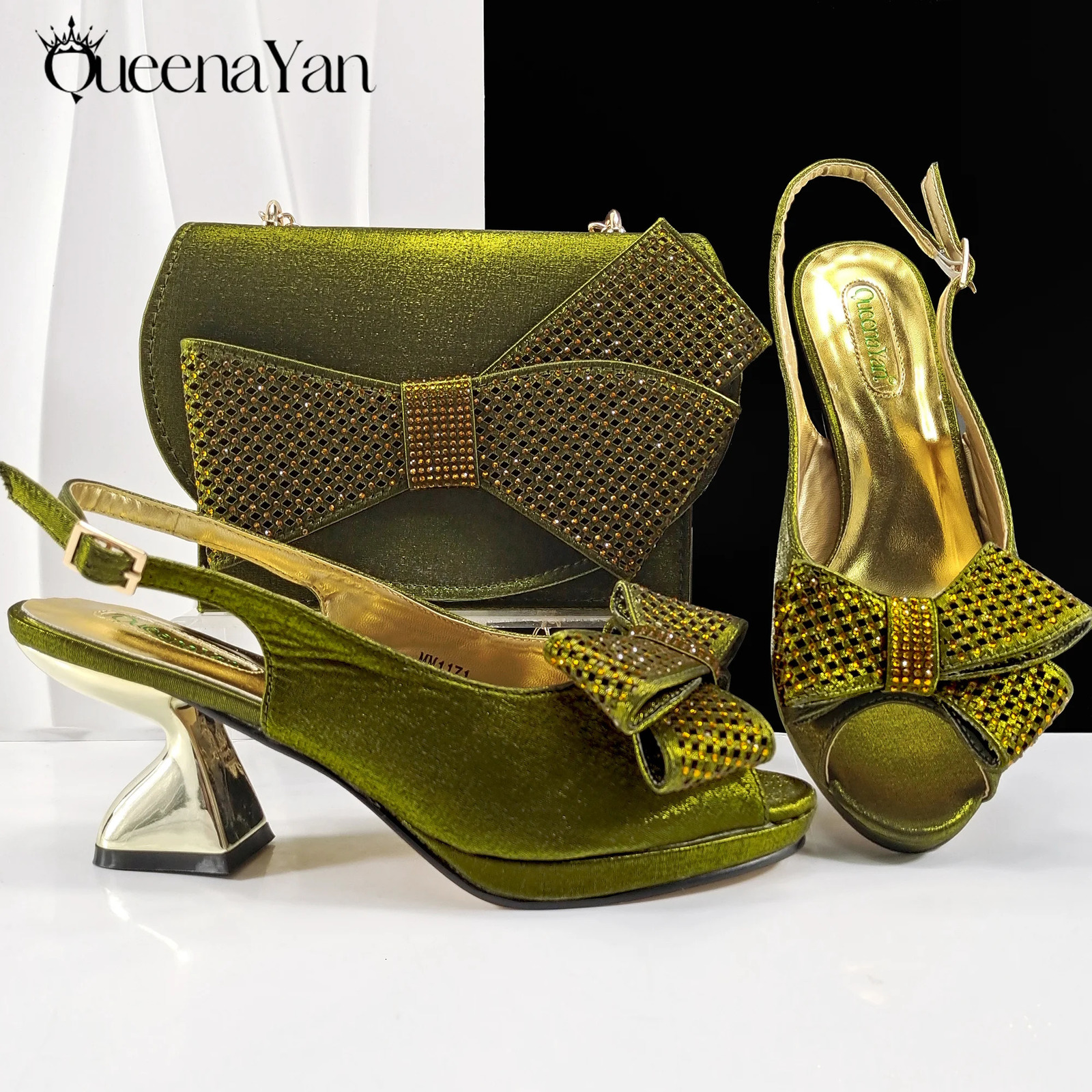 2025 n African Shoes Bag Set in Olive Open Toe Comfortable Womens High Heels on Instagram 260208
