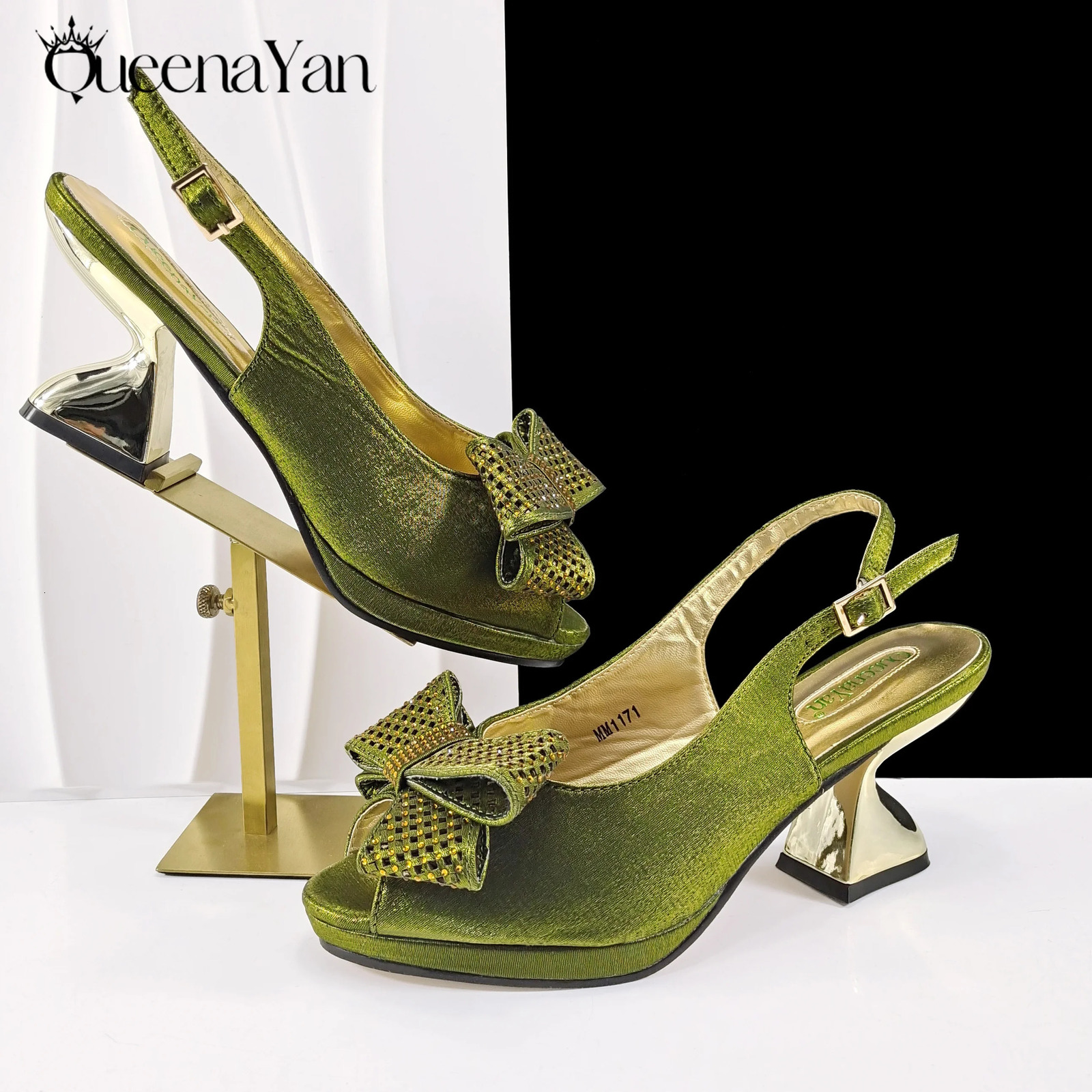 2025 n African Shoes Bag Set in Olive Open Toe Comfortable Womens High Heels on Instagram 260208