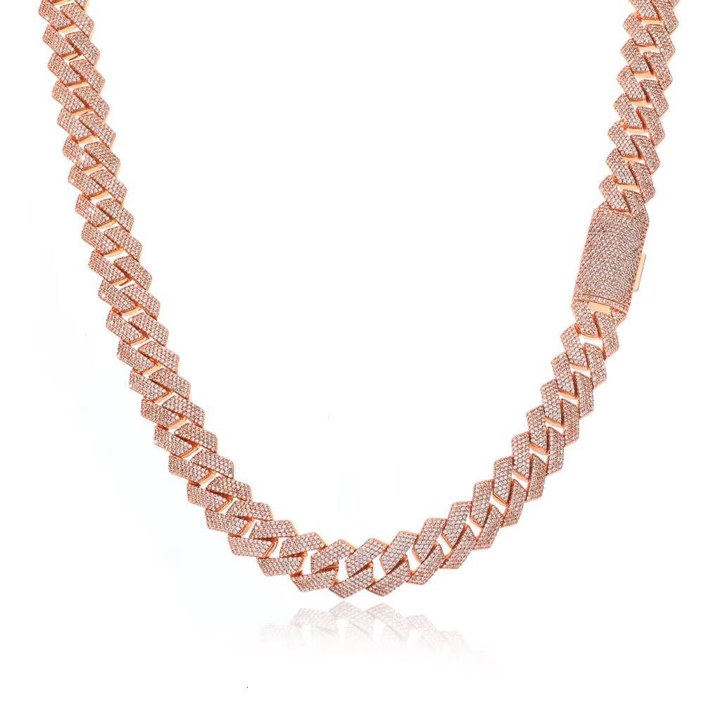 Luxury Hip-Hop Chain Necklace 15mm Wide Box Clasp Micro Pav vvs moissanite Diamond Fork Cuban Chain Rapper Accessories