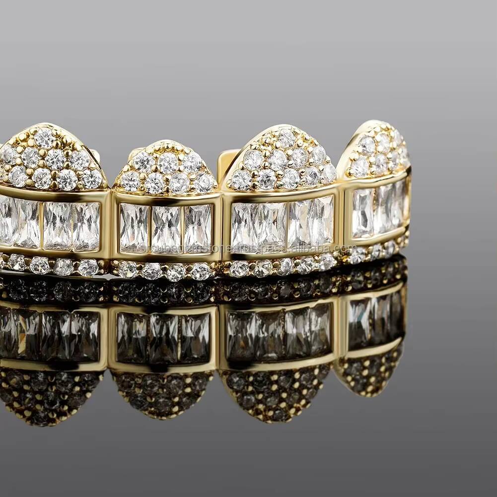 Customize 14kt White Gold Iced Hip Hop Grillz Fully Sparkling Brilliant Cut VVS Clarity Moissanite Diamonds Gifts Engagements