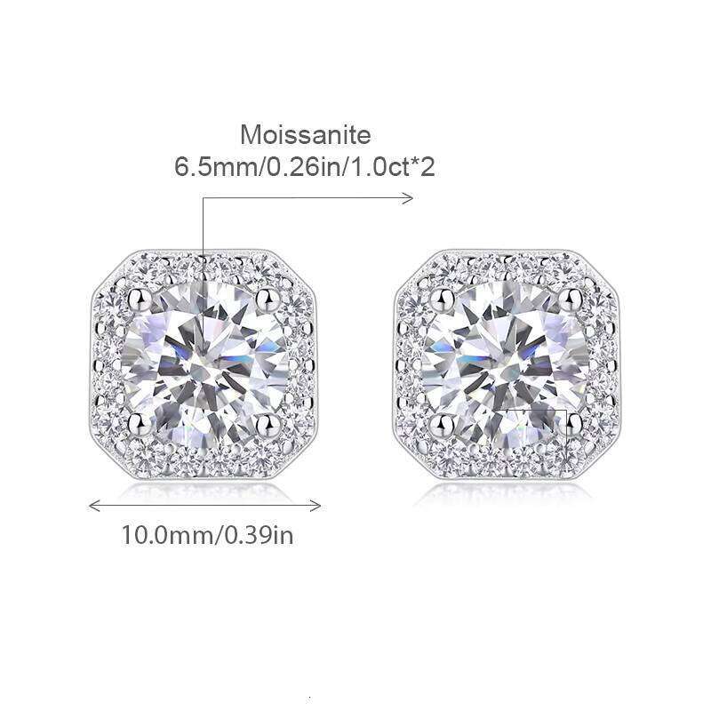 Fine 1Ct*2 Round Hypoallergenic S925 Silver Vvs1 Clarity Moissanite Women Stud Earrings