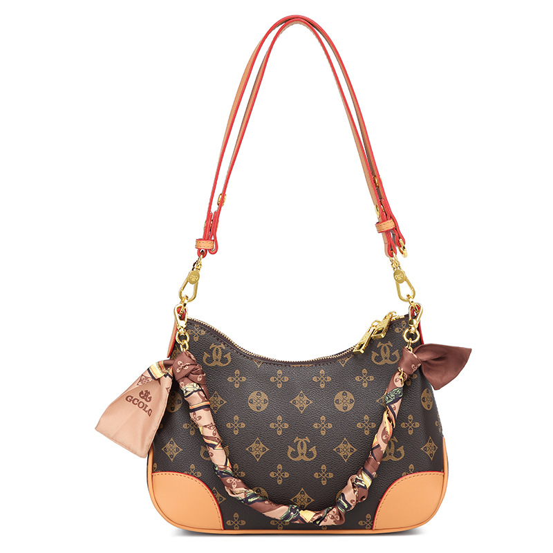 2026 New Style Crossbody Dumpling Bag for Women, Vintage Flower Cowhorn Bag, Versatile Large Capacity Single-Shoulder Underarm Bag, Luxury Lettering B