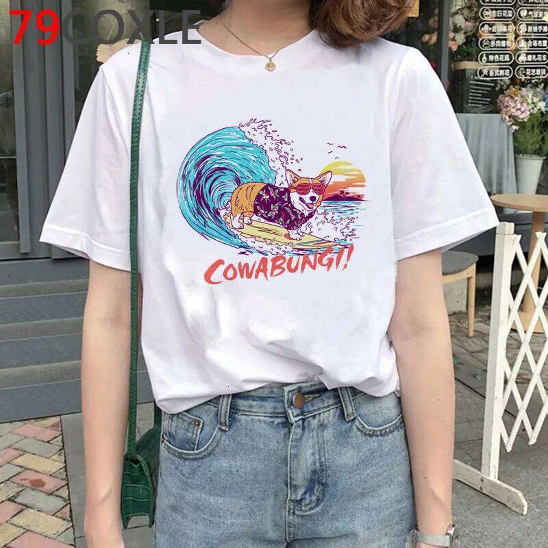 Kawaii Corgi T Shirt Korean Style Cartoon T-shirt Funny Dog Graphic Tees Women Summer Top Ulzzang Tshirt Female C260207