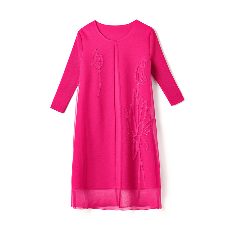 (432) Mesh slit hot diamond fake two-piece dress women's spring and summer three-bedroom flower a-line petite dress