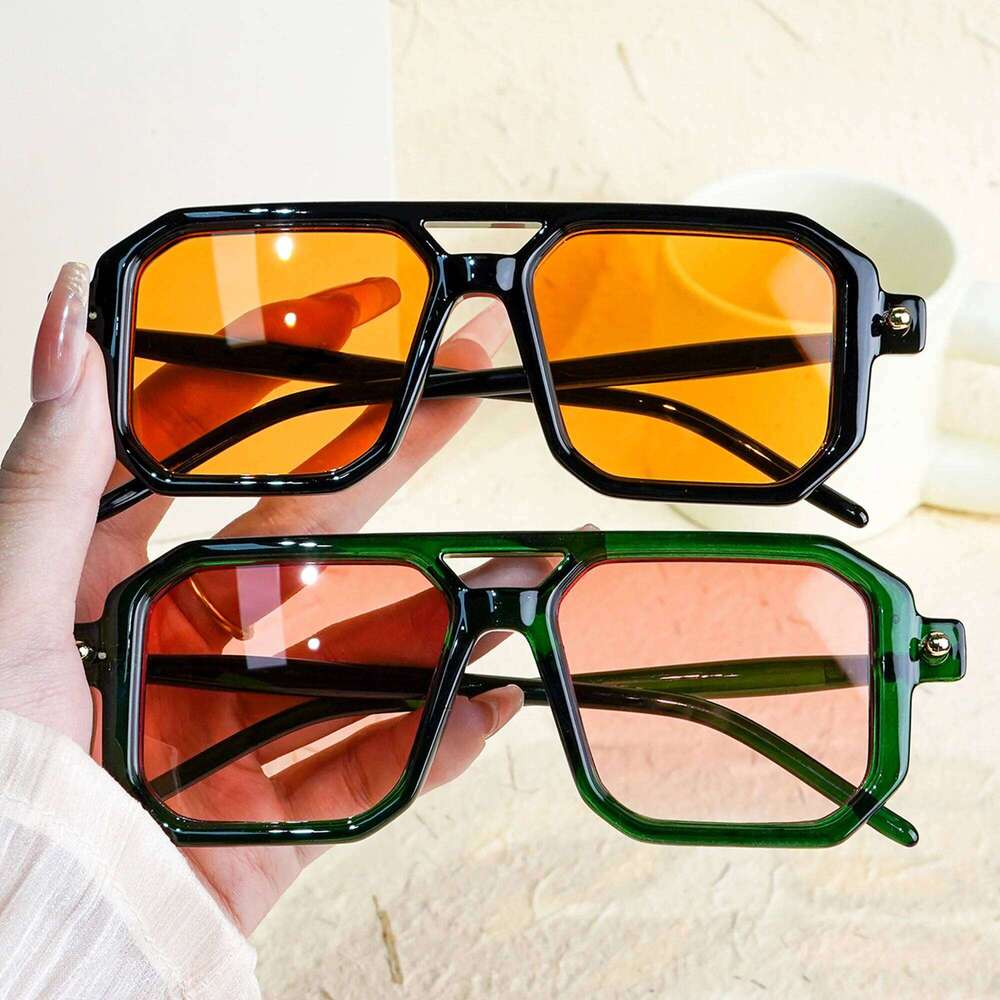Retro Double Bridge Sunglasses, Unisex UV400 Trendy Eyewear, Stylish Streetwear & Outdoor Driving Accessory, Casual Daily Wear Y260207