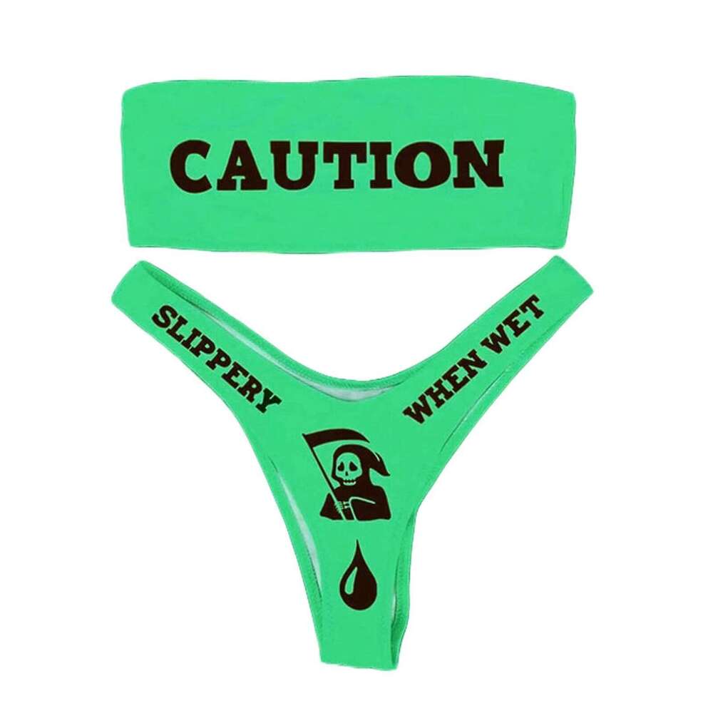 Women's Two-Piece Swimwear Set Female Letter Print Strapless Tube Top + Panties for Adults Beach Swimming Bikini Sets C260207