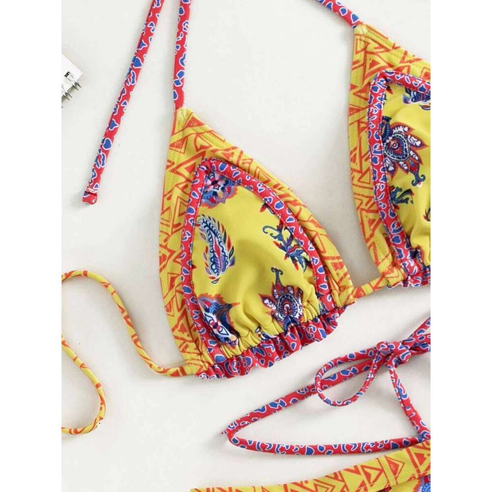 Print Bikinis Bordered Bikini Set Mciro Halter Swimwear Women Swimsuit Sexy Beachwear Brazilian Biquini Triangle Bathing Suits C260207