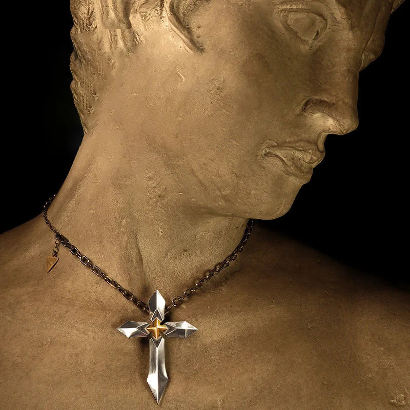 Knight Heart Stainless Steel Huge Cross Sword Pendant Necklace Men Male Metal Cruz Necklaces Jewelry Accessories 260107