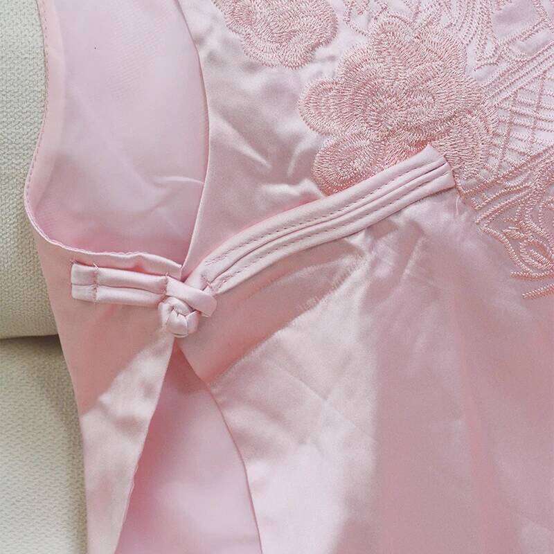 Vintage Sleeveless Vest Top New Chinese Style Pink Embroidery Stand Collar Layered Vests Autumn Temperament Women's Clothing