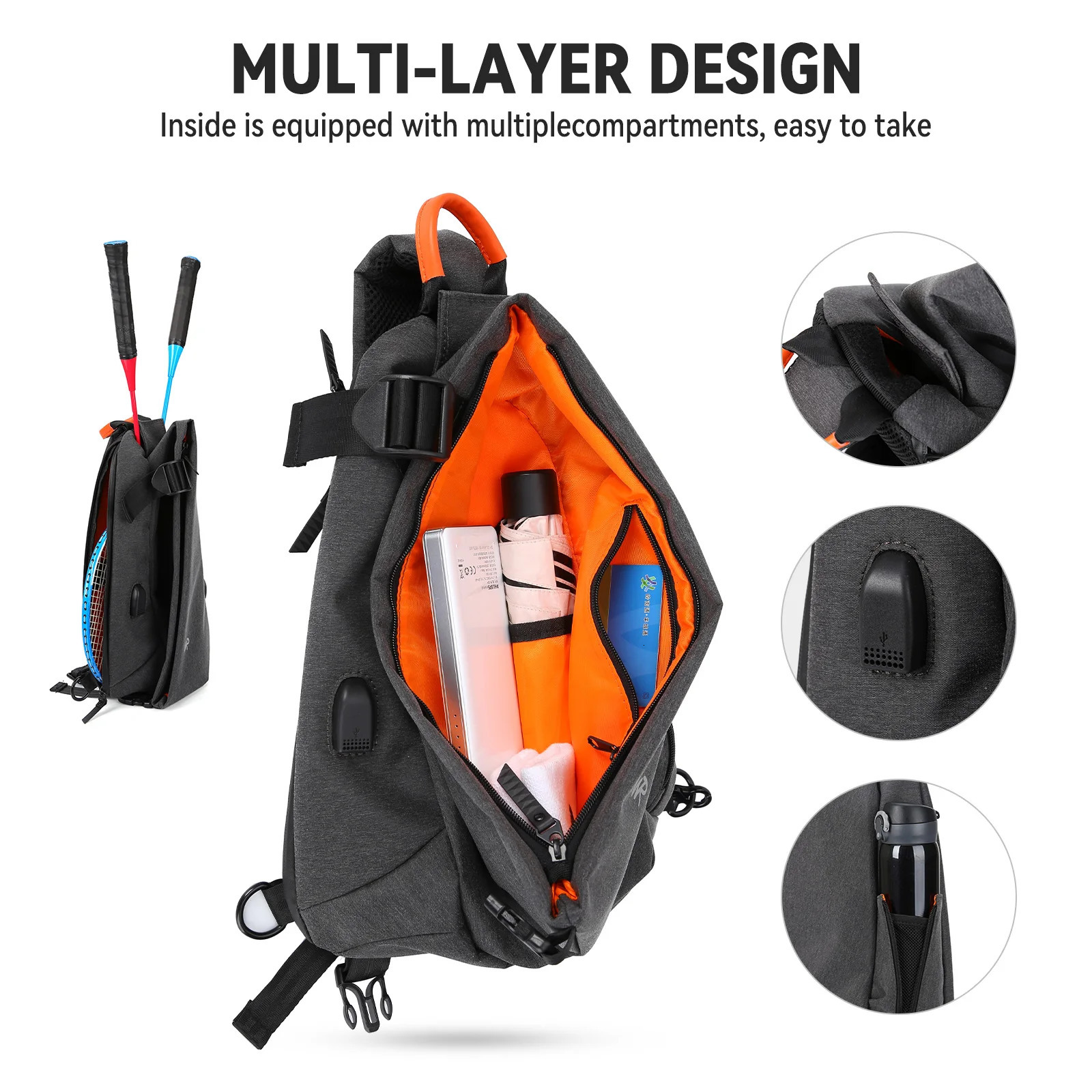 Anti-Theft Crossbody Sling Bag for Men WomenSmall Backpack One Shoulder Bag Chest Bag Sling Backpack for Hiking Biking Travel 260130