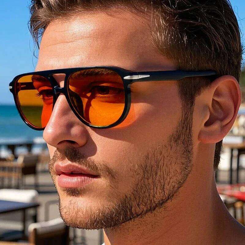 SO&EI Retro Double Bridges Pilot Men Rivets Sunglasses Fashion Brand Designer Women Luxury Sun Glasses Blue Orange Shades UV400 Y260207