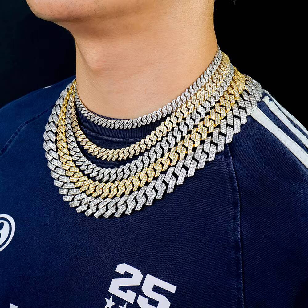Mens 925 Sterling Silver Hip Hop Jewelry Vvs Iced Necklace 8-20mm Gra Certified Mossanite Moissanite Diamond Cuban Link Chain