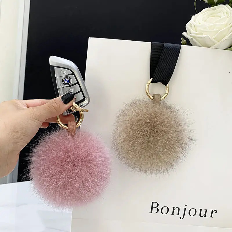 Women Pompom Keyring Accessories Bag Decoration Emo Trinket Jewelry Gifts Fluffy Fox Fur Ball Poms Keychain 260130